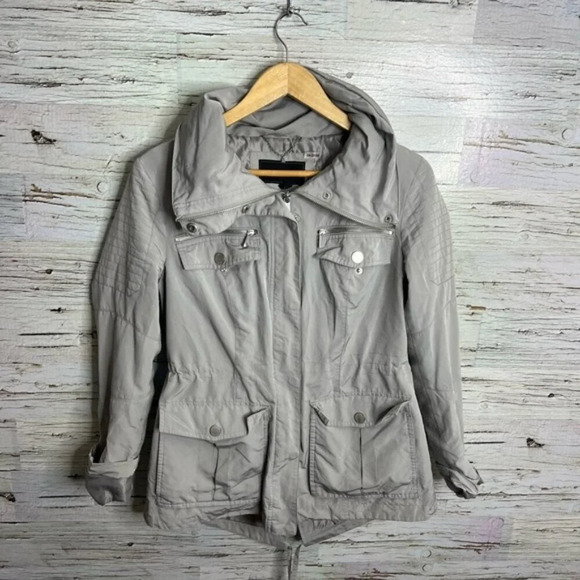BCBGMAXAZRIA Women's Gray Ice Brooke Anorak Full Zip  Hooded Jacket Medium - Picture 1 of 9